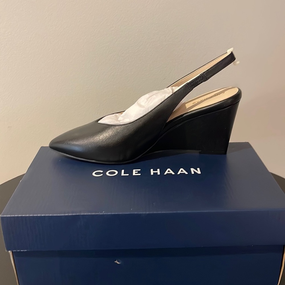 Cole Haan Elnora Sling Back Wedge Black 8.5